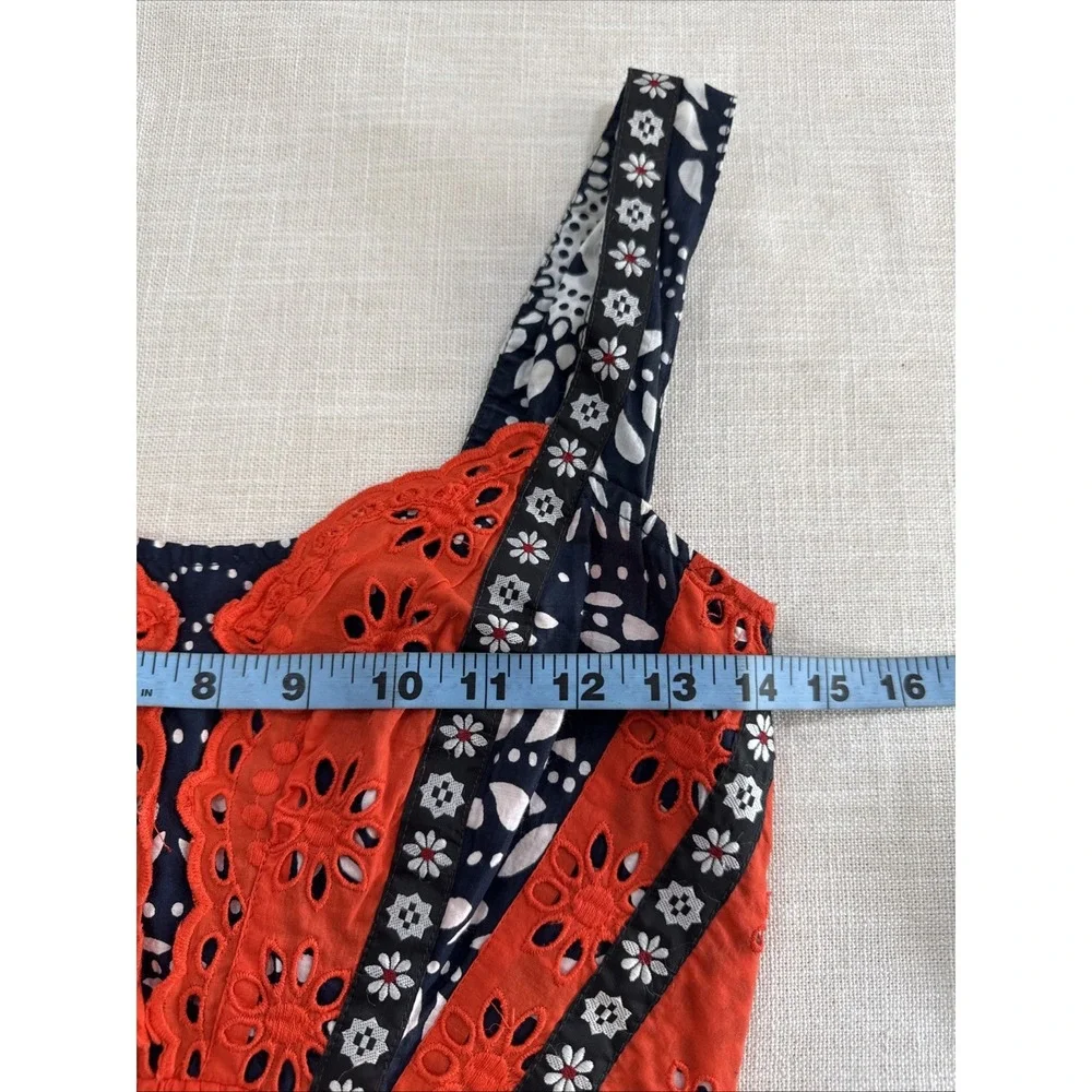 Free People‎ Midi Dress 0 Red Eyelet Bossa Nova Boho Hi-Low Embroidered Festival